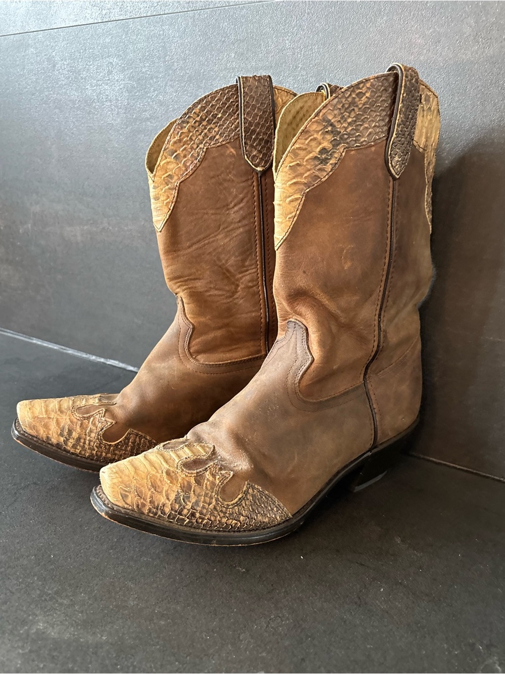 VTG DURANGO Western Leather Snakeskin Cowgirl Rodeo Boots, Two-Tone, 7 1/2 M - Picture 14 of 14